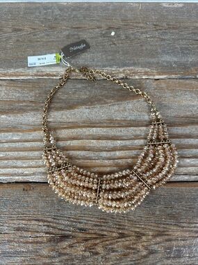 Natasha Couture Gold-Tone Multi-Strand Champagne Crystal Bib Necklace
